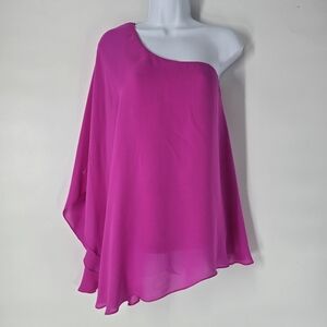 Jay Godfrey One Shoulder Hot Pink Silk Blouse Size 6